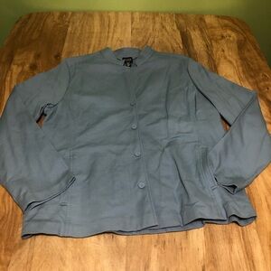 Eileen Fisher Light Blue Stretch Textured Button Jacket Pockets Large Petite
